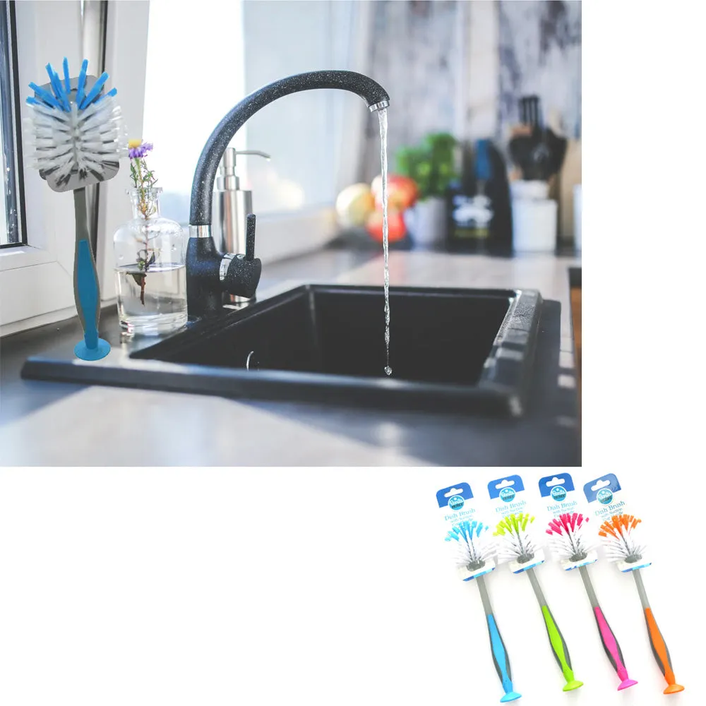 1 Scrub Brush Suction Cup Standing Scrubber Sink Dish Washing Vegetable Kitchen