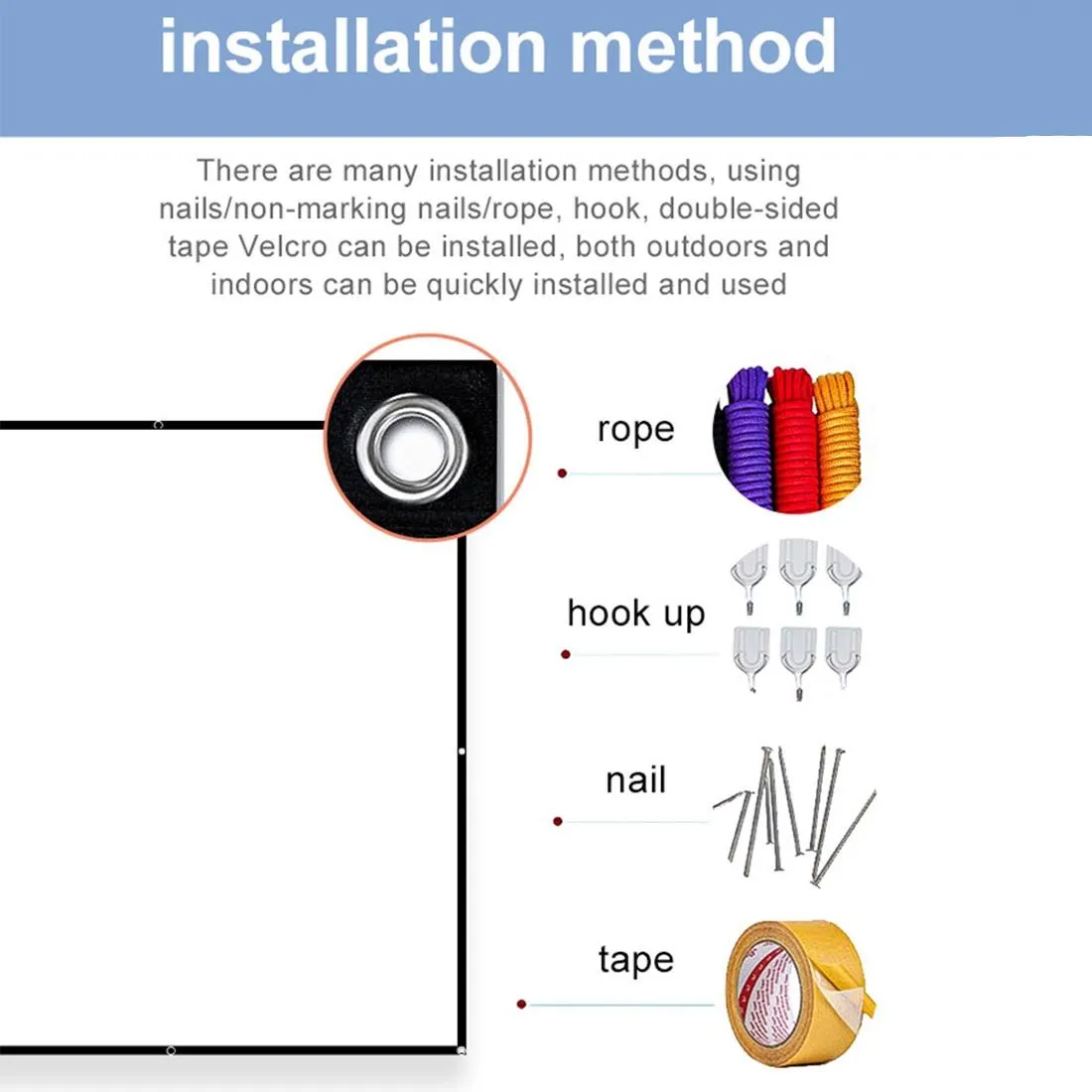 60 Folding Projector Curtain - 16 9 - 133x75cm - Milk Silk Polyester