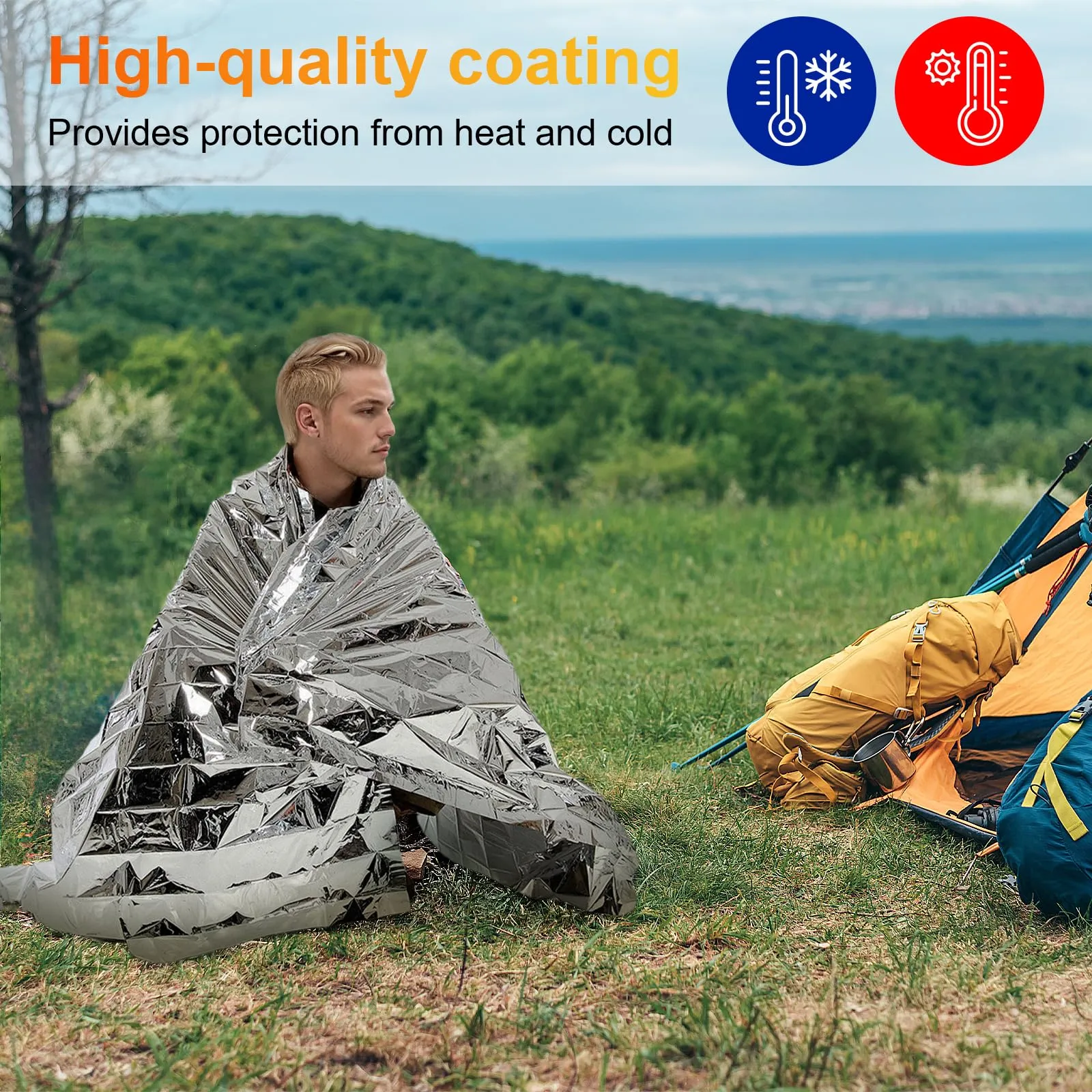 Bafeil Rescue Blankets Pack of 10 - Rescue Blanket Gold Silver for Emergencies, 210 x 160 cm - Weatherproof Emergency Blanket for First Aid and Outdoors - Compact Rescue Blankets for Cars, Hiking & Camping