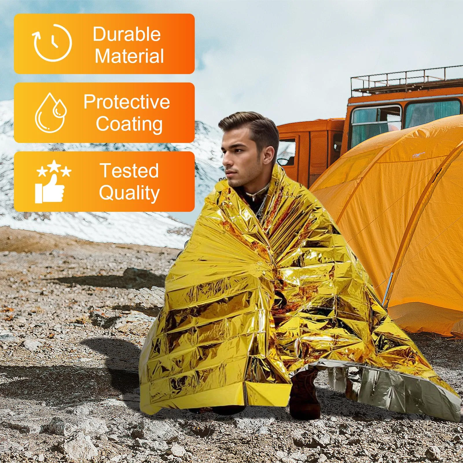 Bafeil Rescue Blankets Pack of 10 - Rescue Blanket Gold Silver for Emergencies, 210 x 160 cm - Weatherproof Emergency Blanket for First Aid and Outdoors - Compact Rescue Blankets for Cars, Hiking & Camping