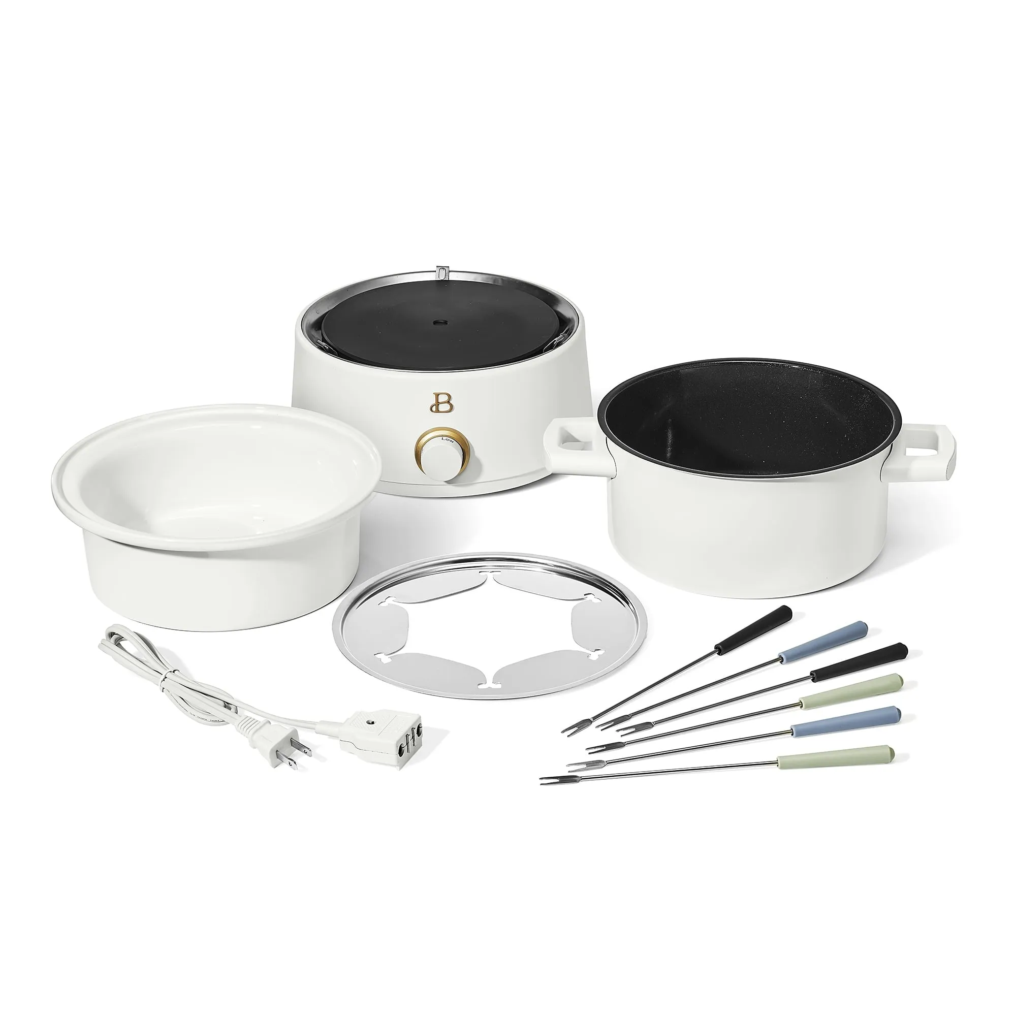 Beautiful 3 Qt Electric Fondue Set with Bonus 2 qt Ceramic Pot, White Icing by Drew Barrymore