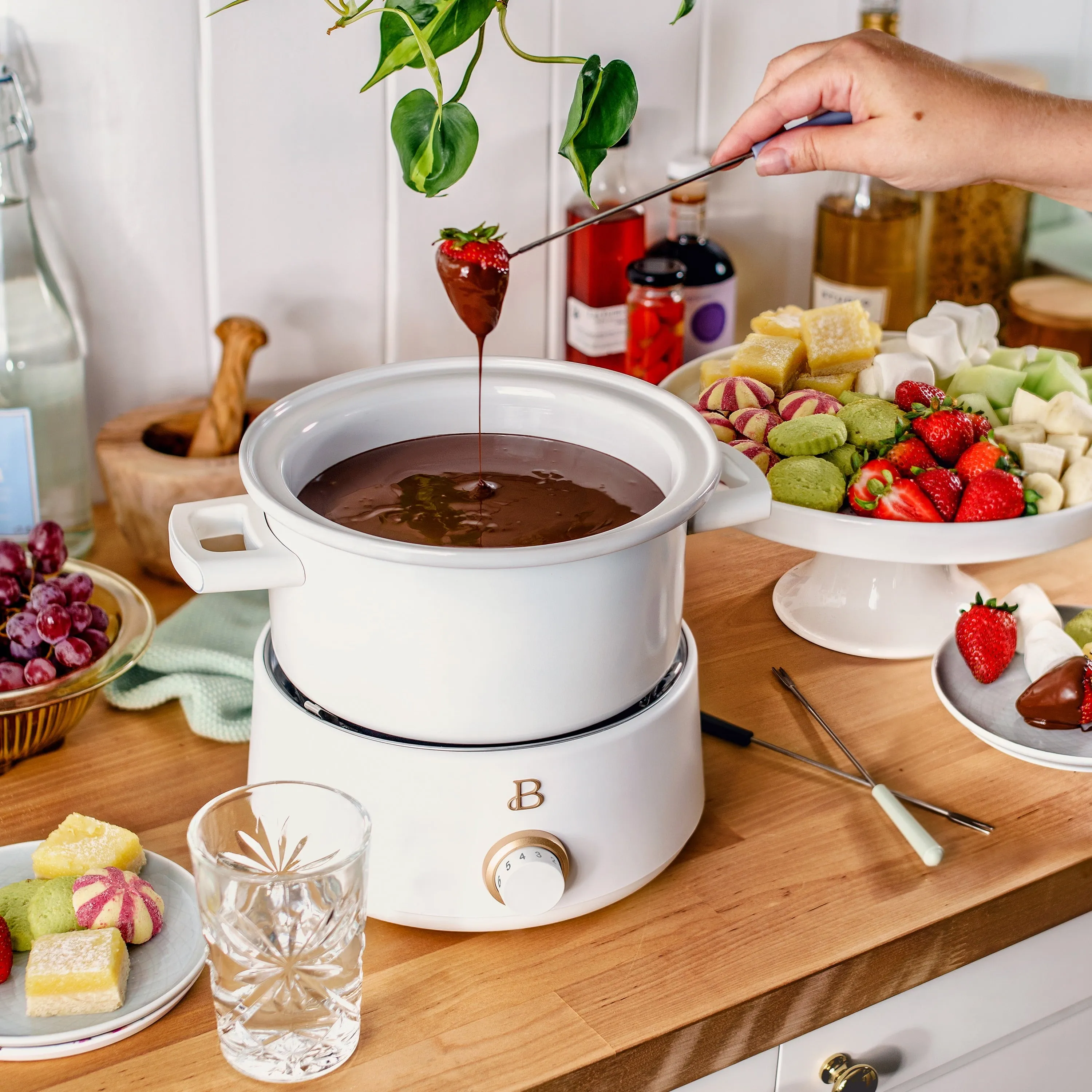 Beautiful 3 Qt Electric Fondue Set with Bonus 2 qt Ceramic Pot, White Icing by Drew Barrymore