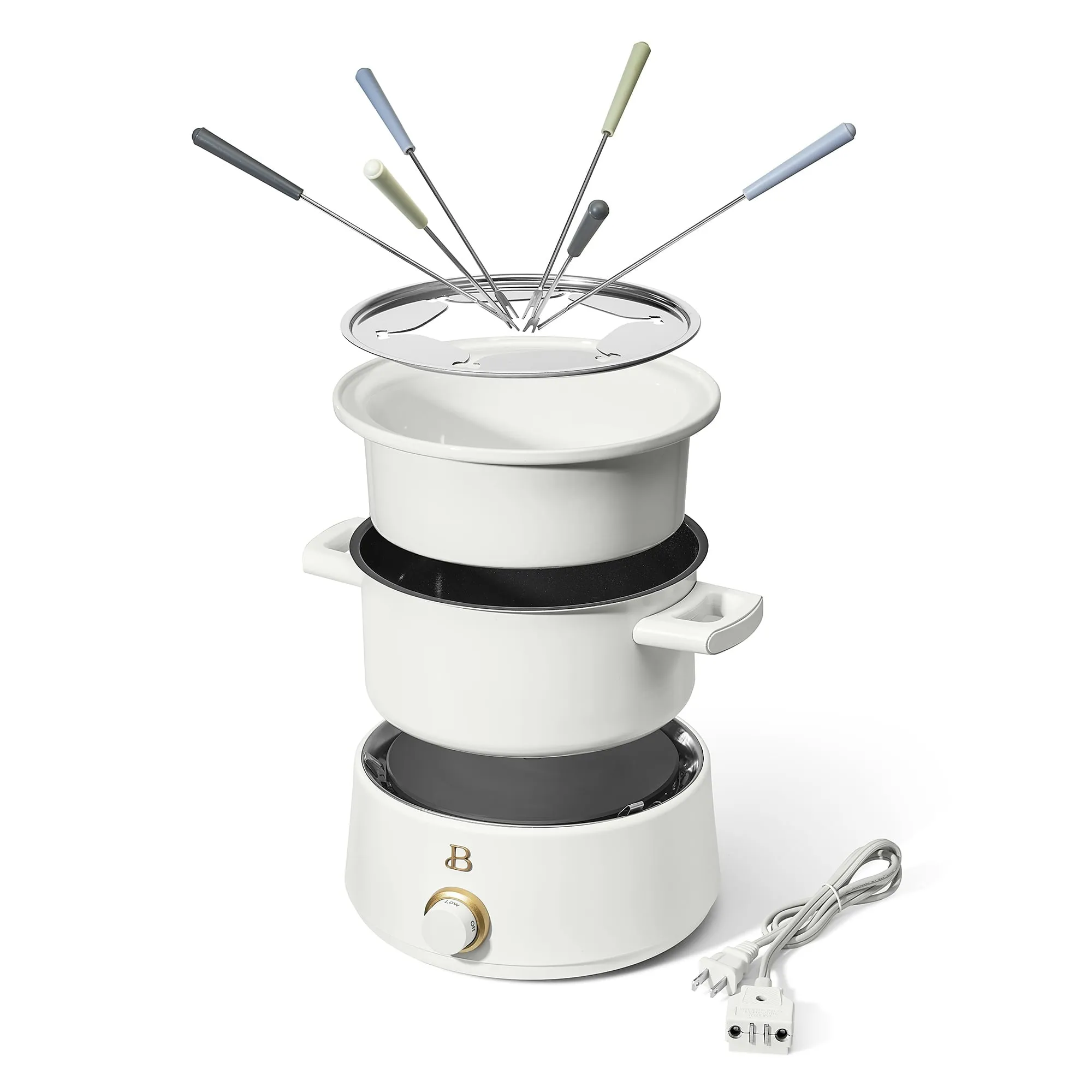 Beautiful 3 Qt Electric Fondue Set with Bonus 2 qt Ceramic Pot, White Icing by Drew Barrymore