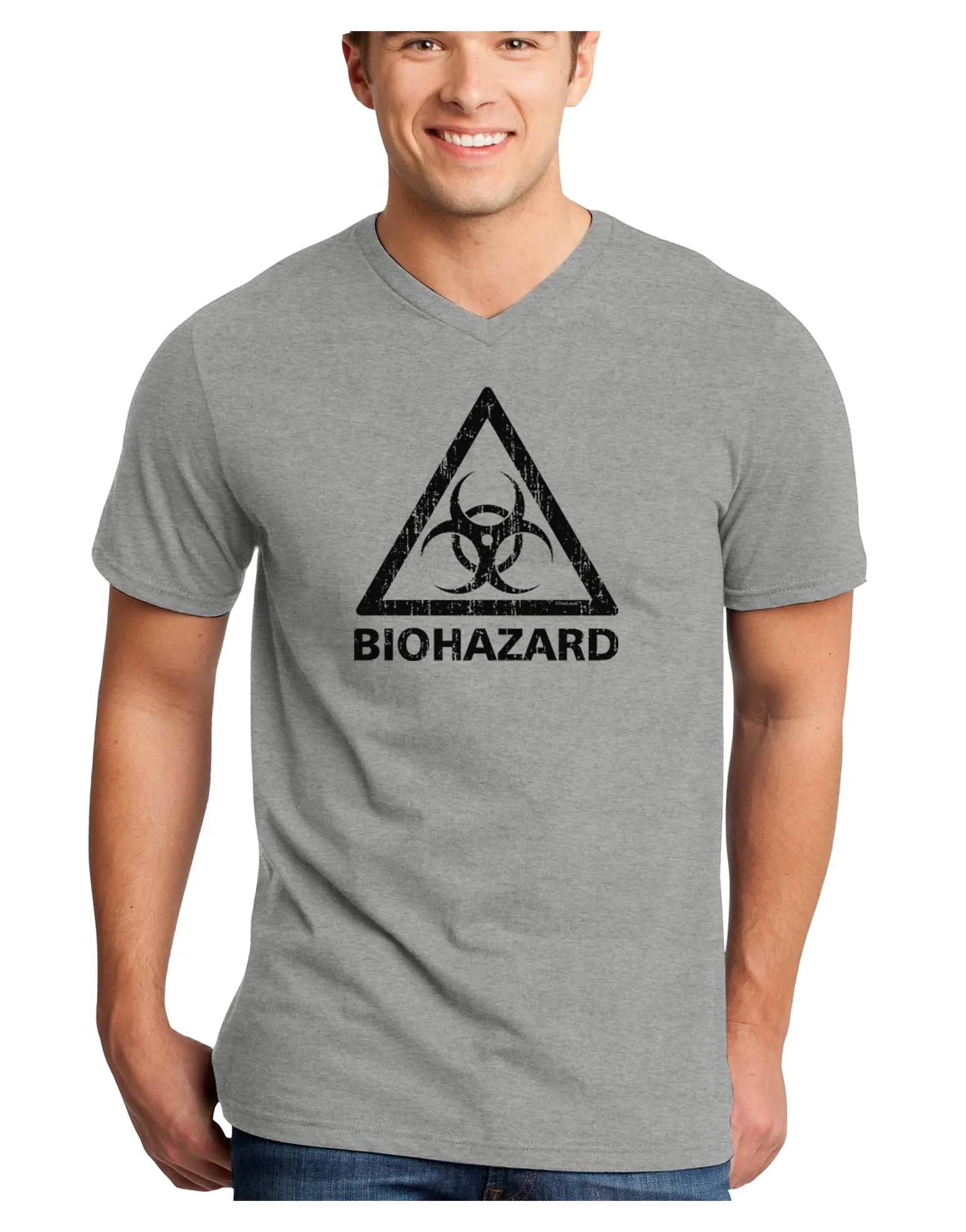Biohazard Sign Distressed Adult V-Neck T-shirt