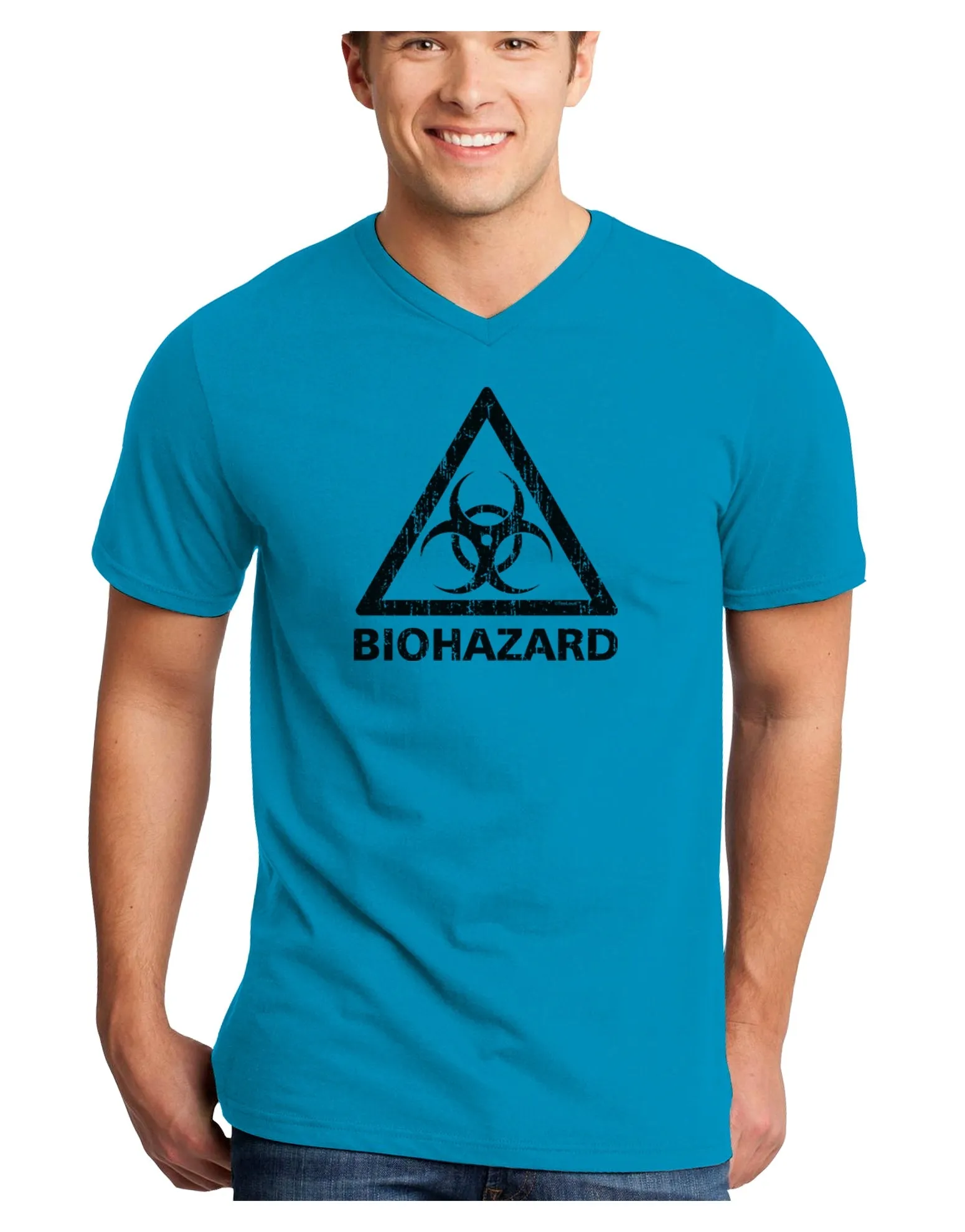 Biohazard Sign Distressed Adult V-Neck T-shirt