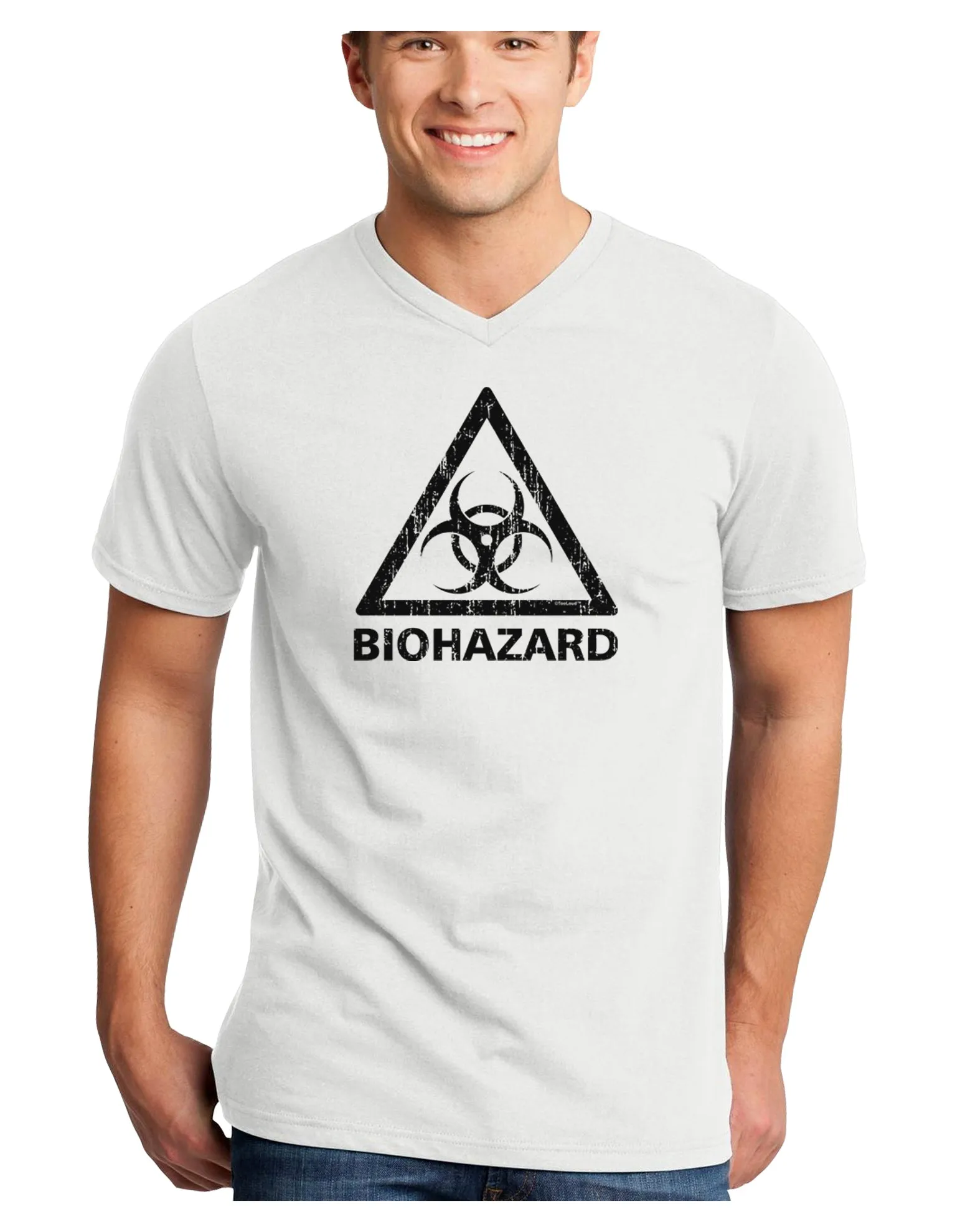 Biohazard Sign Distressed Adult V-Neck T-shirt