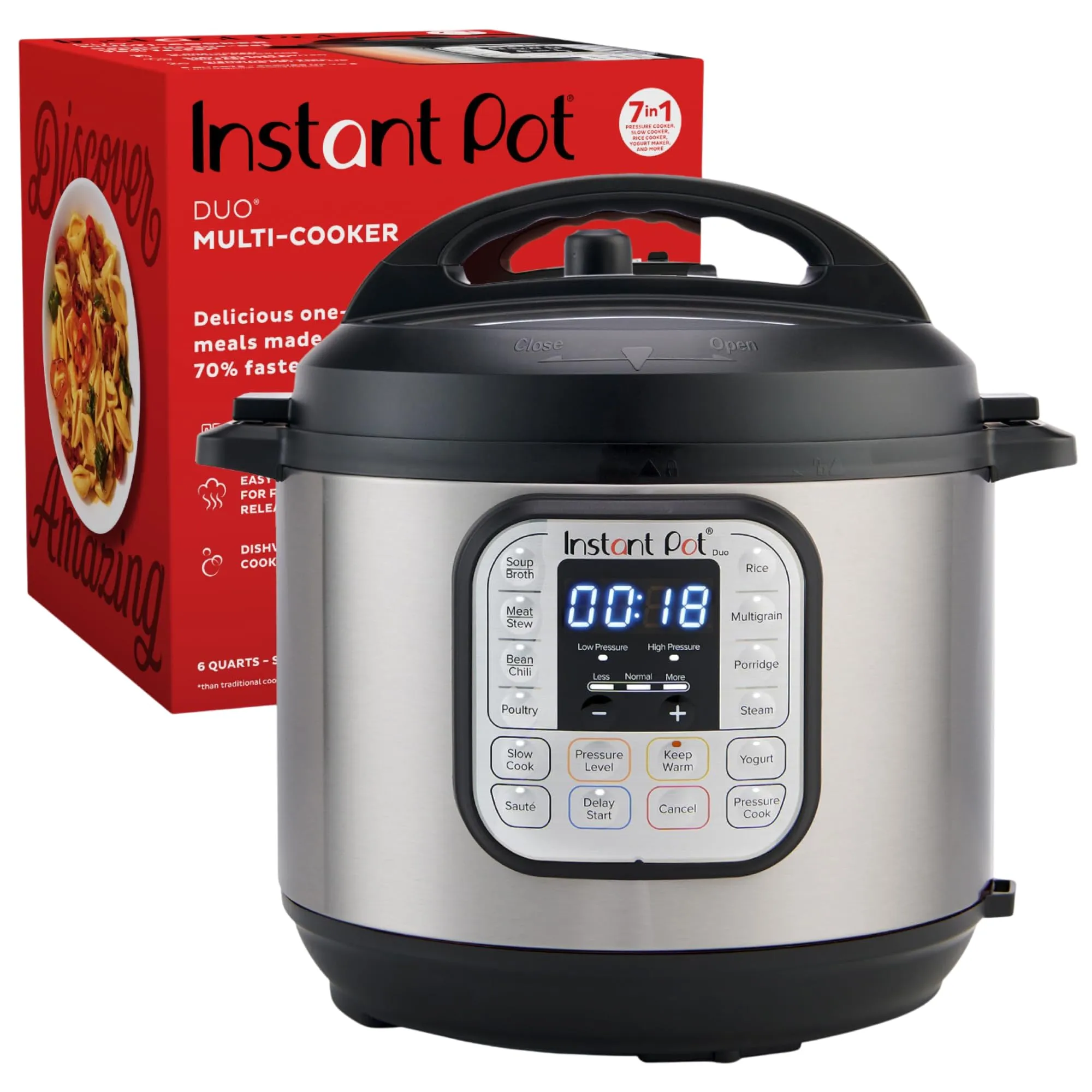 Instant Pot Duo 7-in-1 Electric Pressure Cooker, Slow Cooker, Rice Cooker, Steamer, Saut, Yogurt Maker, Warmer & Sterilizer, Includes App With Over 800 Recipes, Stainless Steel, 6 Quart