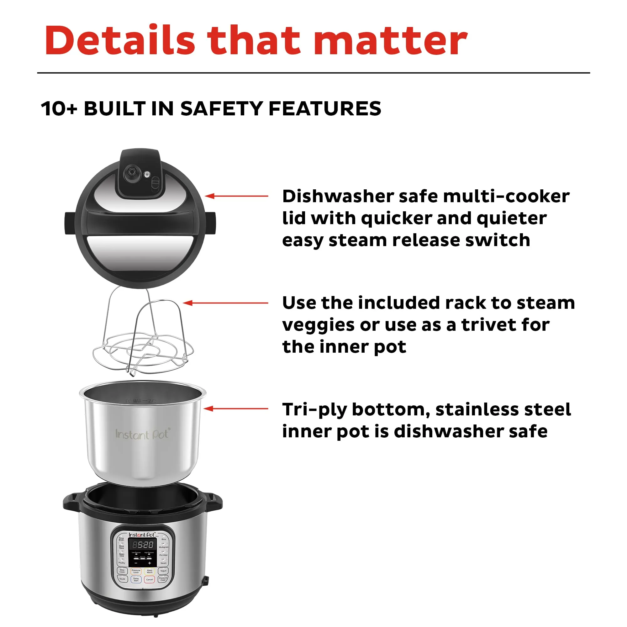 Instant Pot Duo 7-in-1 Electric Pressure Cooker, Slow Cooker, Rice Cooker, Steamer, Saut, Yogurt Maker, Warmer & Sterilizer, Includes App With Over 800 Recipes, Stainless Steel, 6 Quart