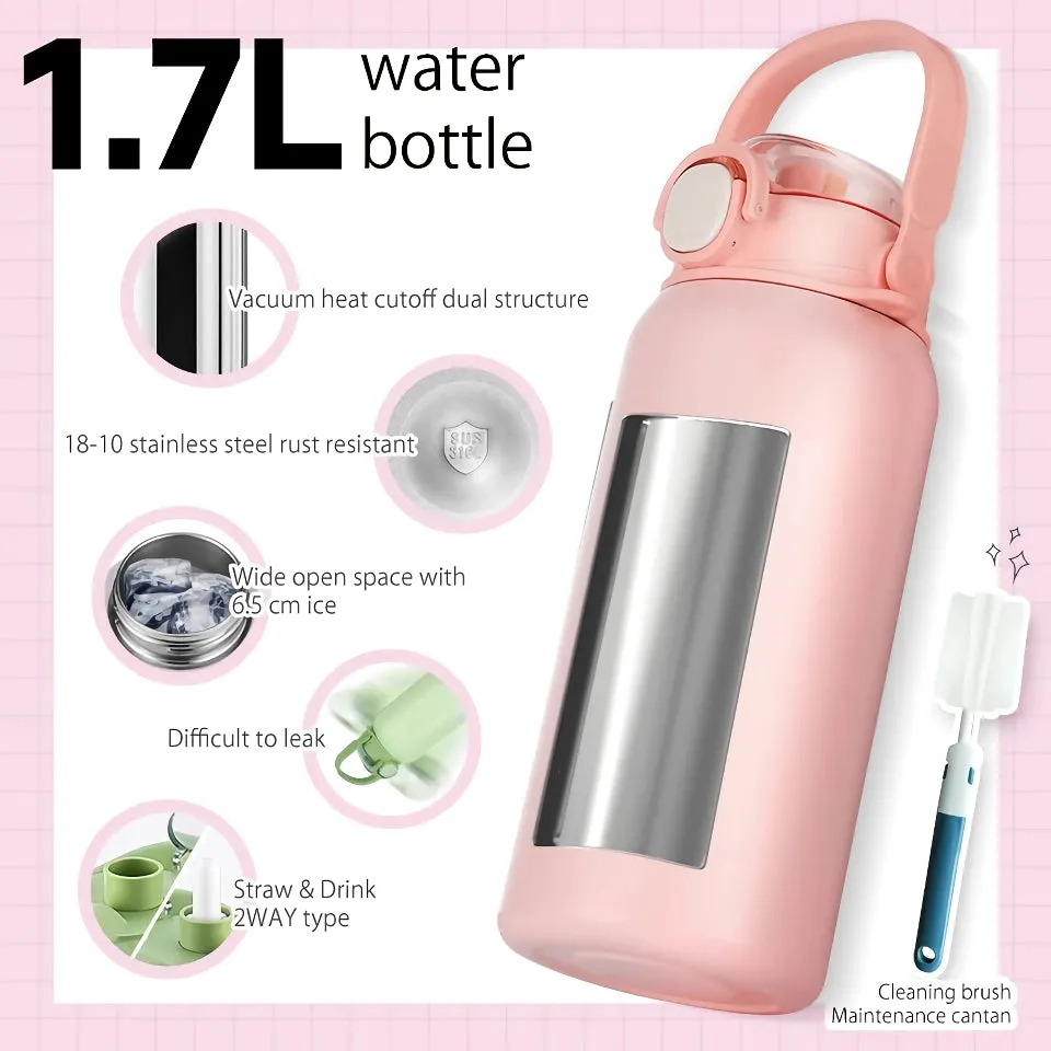 Large Capacity Stainless Steel Thermos Bottle with Straw – Hot & Cold Vacuum Flask for Gym
