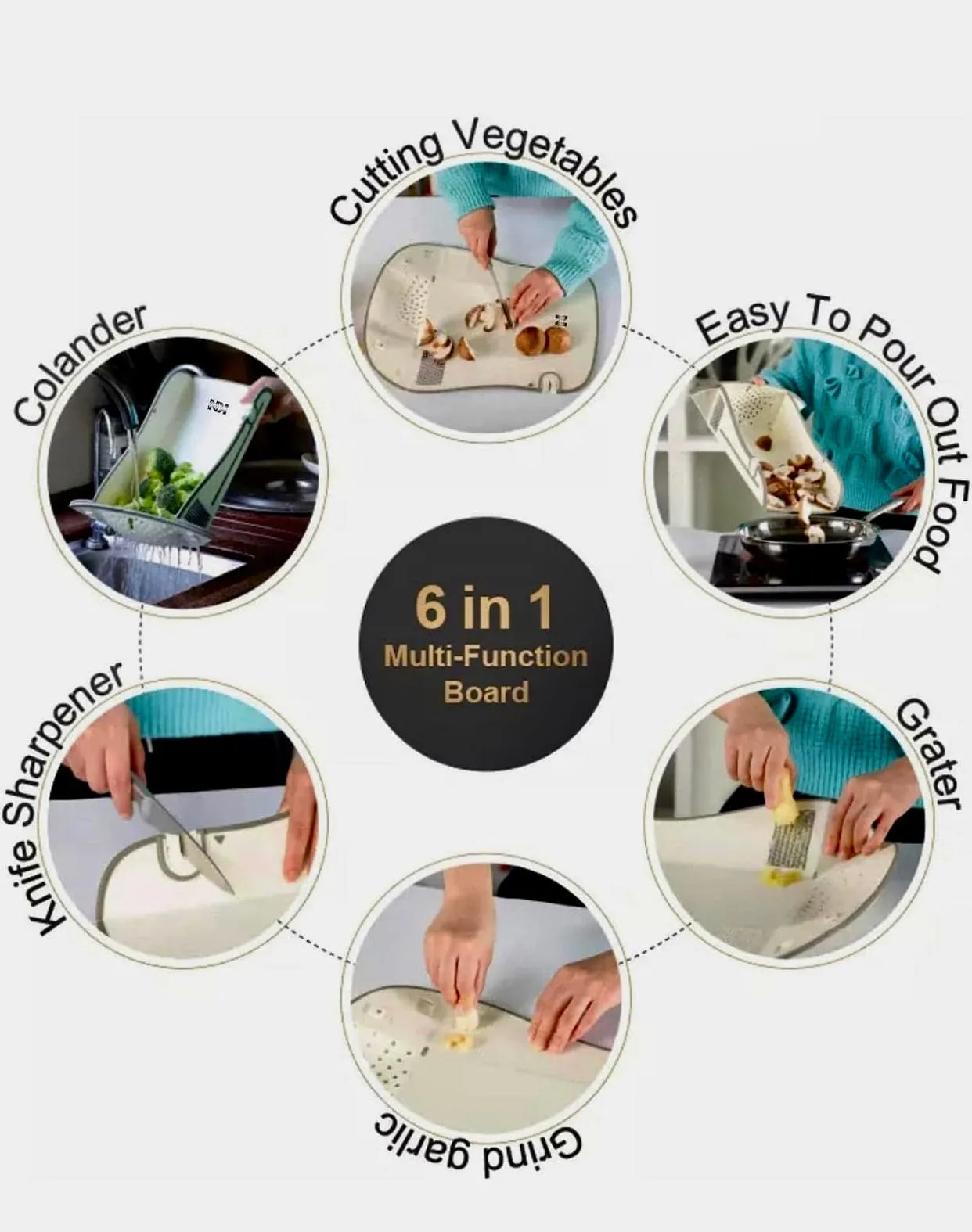 Multi-Functional Folding Chopping Board Smart Cutting Board with Draining Knife Sharpener & Grinder Plastic Cutting Board for Kitchen