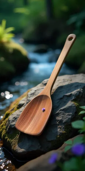 Single Teak Wood Spoon Long Handle Spatula A Kitchen Utensil