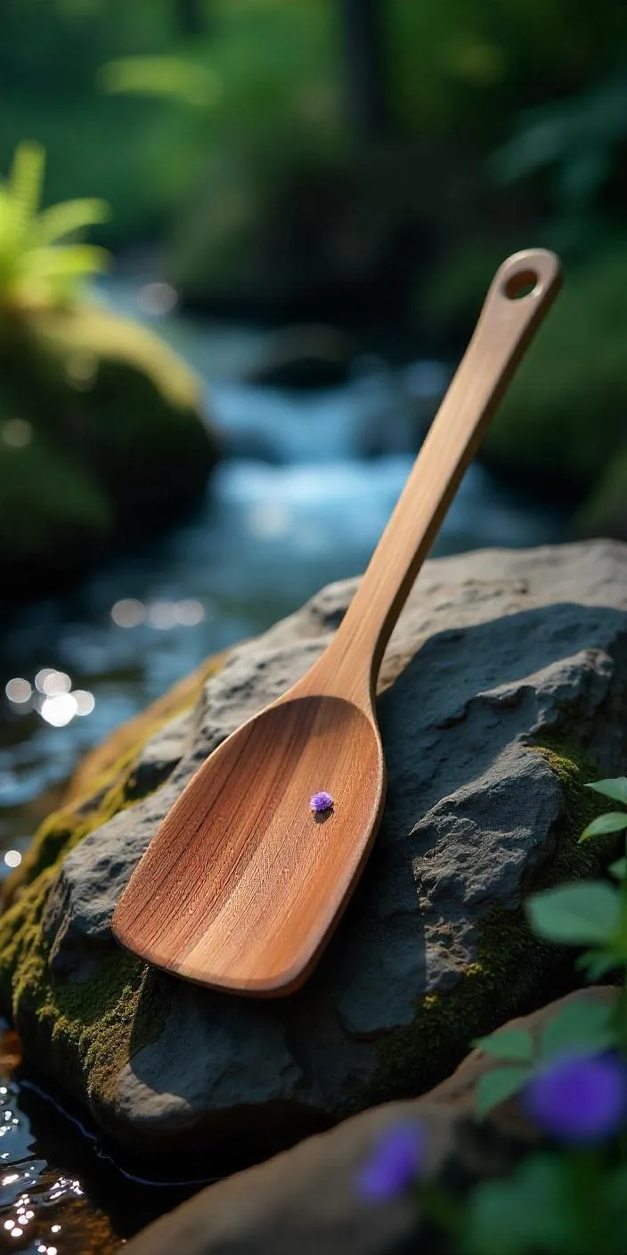 Single Teak Wood Spoon Long Handle Spatula A Kitchen Utensil